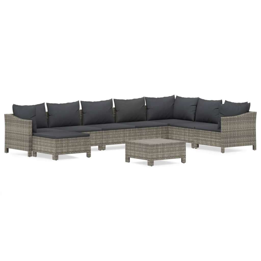 Set Divani da Giardino 9 pz con Cuscini in Polyrattan Grigio | homemem39