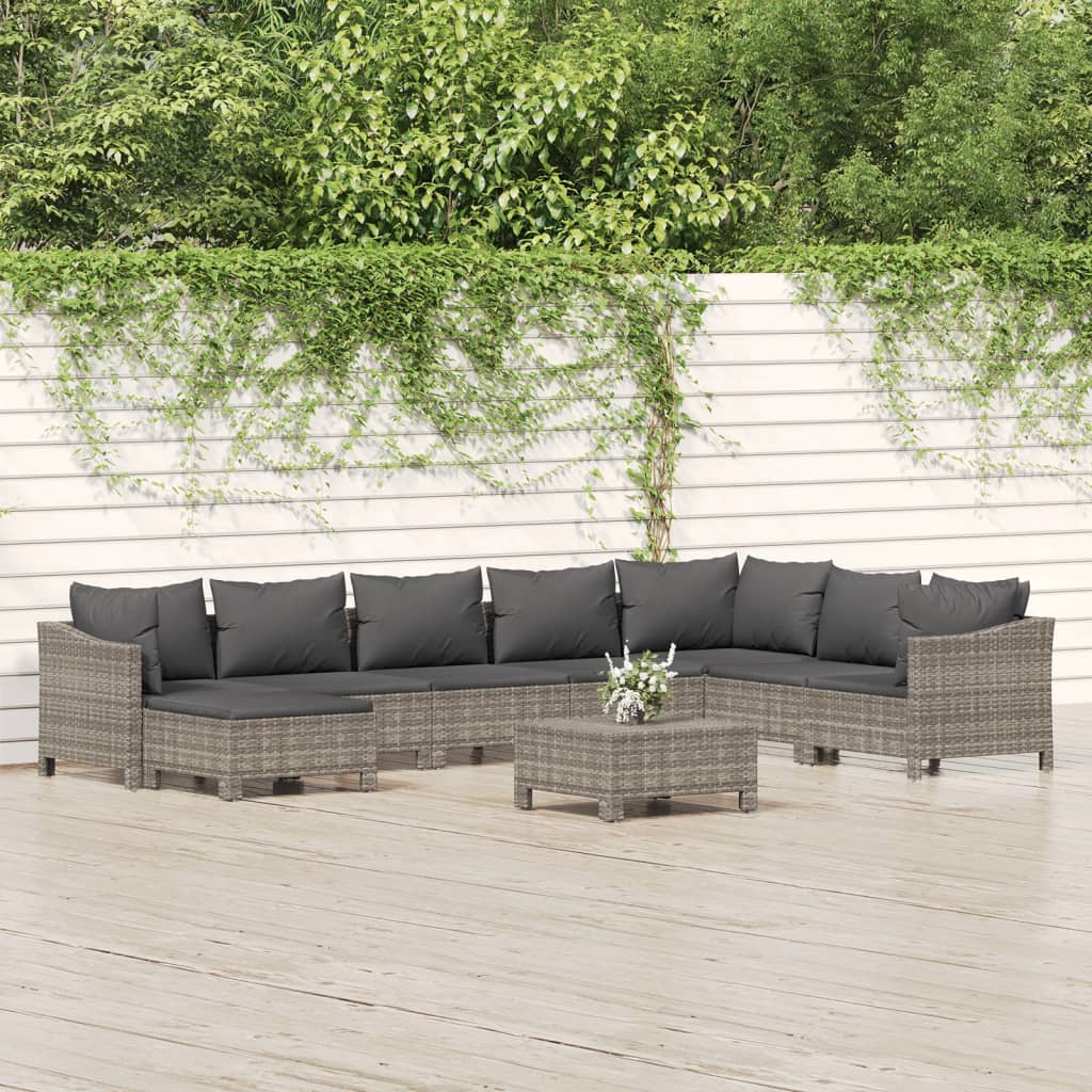 Set Divani da Giardino 9 pz con Cuscini in Polyrattan Grigio | homemem39