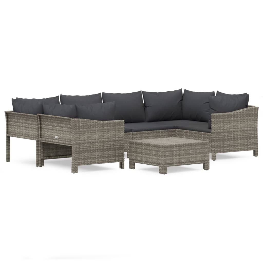 Set Divani da Giardino 7 pz con Cuscini in Polyrattan Grigio | homemem39