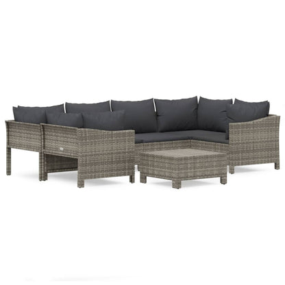 Set Divani da Giardino 7 pz con Cuscini in Polyrattan Grigio | homemem39