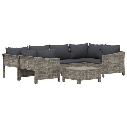 Set Divani da Giardino 7 pz con Cuscini in Polyrattan Grigio | homemem39