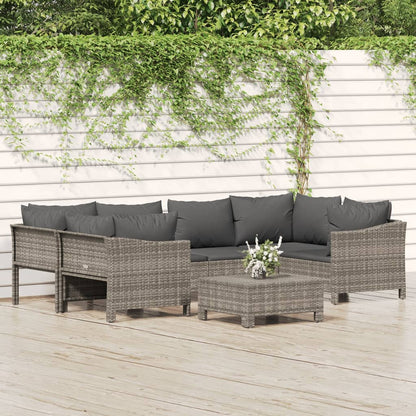 Set Divani da Giardino 7 pz con Cuscini in Polyrattan Grigio | homemem39