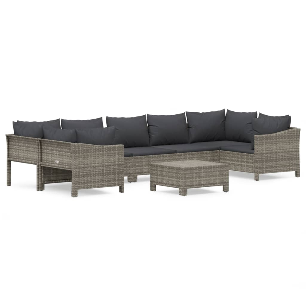 Set Divani da Giardino 8 pz con Cuscini in Polyrattan Grigio | homemem39