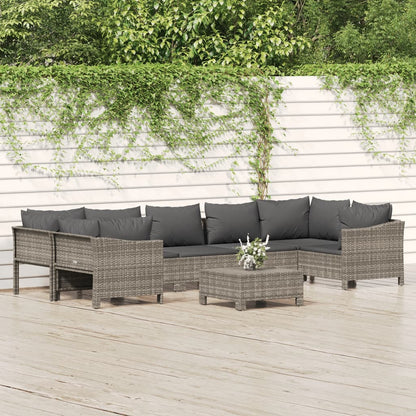 Set Divani da Giardino 8 pz con Cuscini in Polyrattan Grigio | homemem39