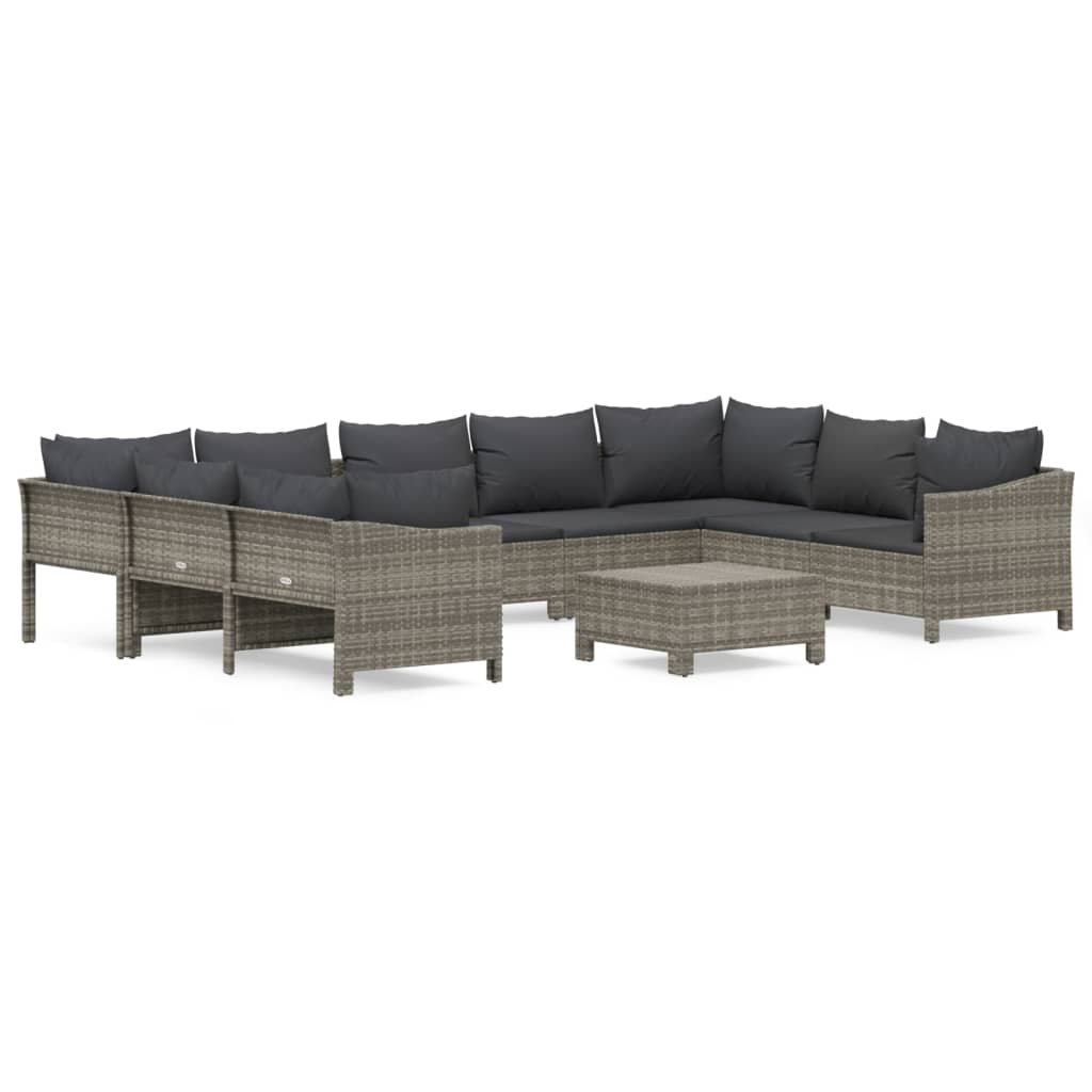 Set Divani da Giardino 10 pz con Cuscini in Polyrattan Grigio | homemem39