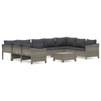 Set Divani da Giardino 10 pz con Cuscini in Polyrattan Grigio | homemem39