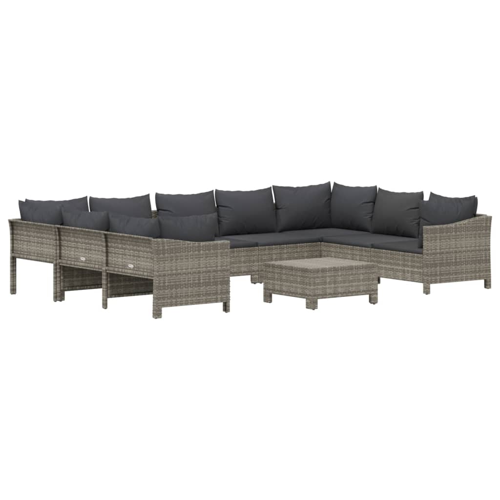 Set Divani da Giardino 10 pz con Cuscini in Polyrattan Grigio | homemem39