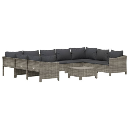 Set Divani da Giardino 10 pz con Cuscini in Polyrattan Grigio - homemem39