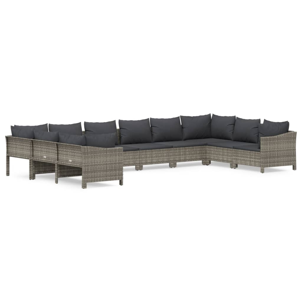 Set Divani da Giardino 10 pz con Cuscini in Polyrattan Grigio | homemem39