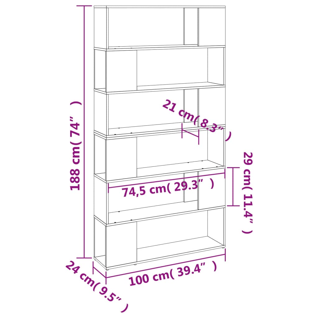 Libreria/Divisorio Rovere Fumo 100x24x188 cm | homemem39