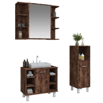 Set Mobili da Bagno 3 pz Rovere Fumo in Legno Multistrato