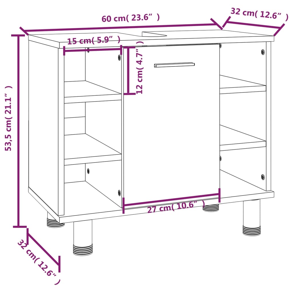 Set Mobili da Bagno 3 pz Rovere Fumo in Legno Multistrato