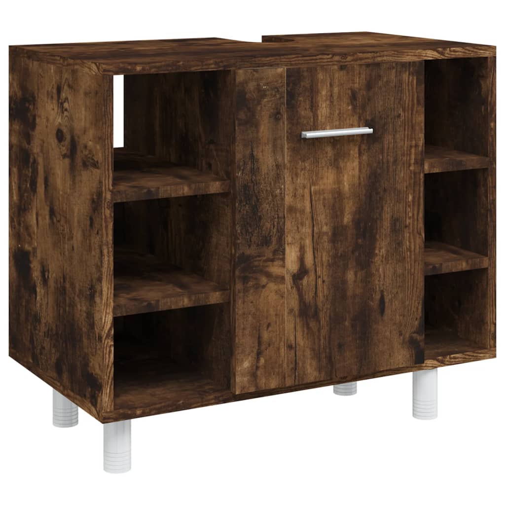 Set Mobili da Bagno 4 pz Rovere Fumo in Legno Multistrato