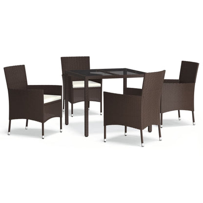 Set da Pranzo da Giardino 5pz con Cuscini in Polyrattan Marrone | homemem39