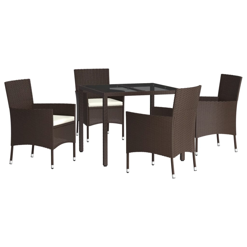 Set da Pranzo da Giardino 5pz con Cuscini in Polyrattan Marrone | homemem39