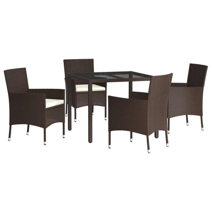 Set da Pranzo da Giardino 5pz con Cuscini in Polyrattan Marrone | homemem39