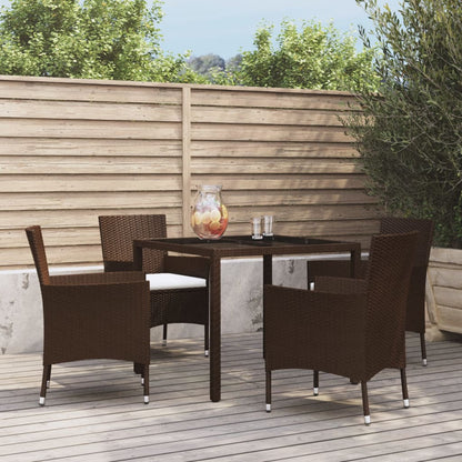 Set da Pranzo da Giardino 5pz con Cuscini in Polyrattan Marrone | homemem39
