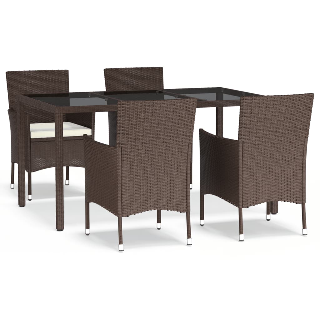 Set da Pranzo da Giardino 5pz con Cuscini in Polyrattan Marrone | homemem39