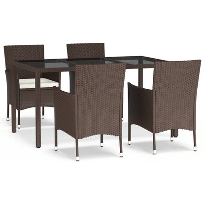 Set da Pranzo da Giardino 5pz con Cuscini in Polyrattan Marrone | homemem39