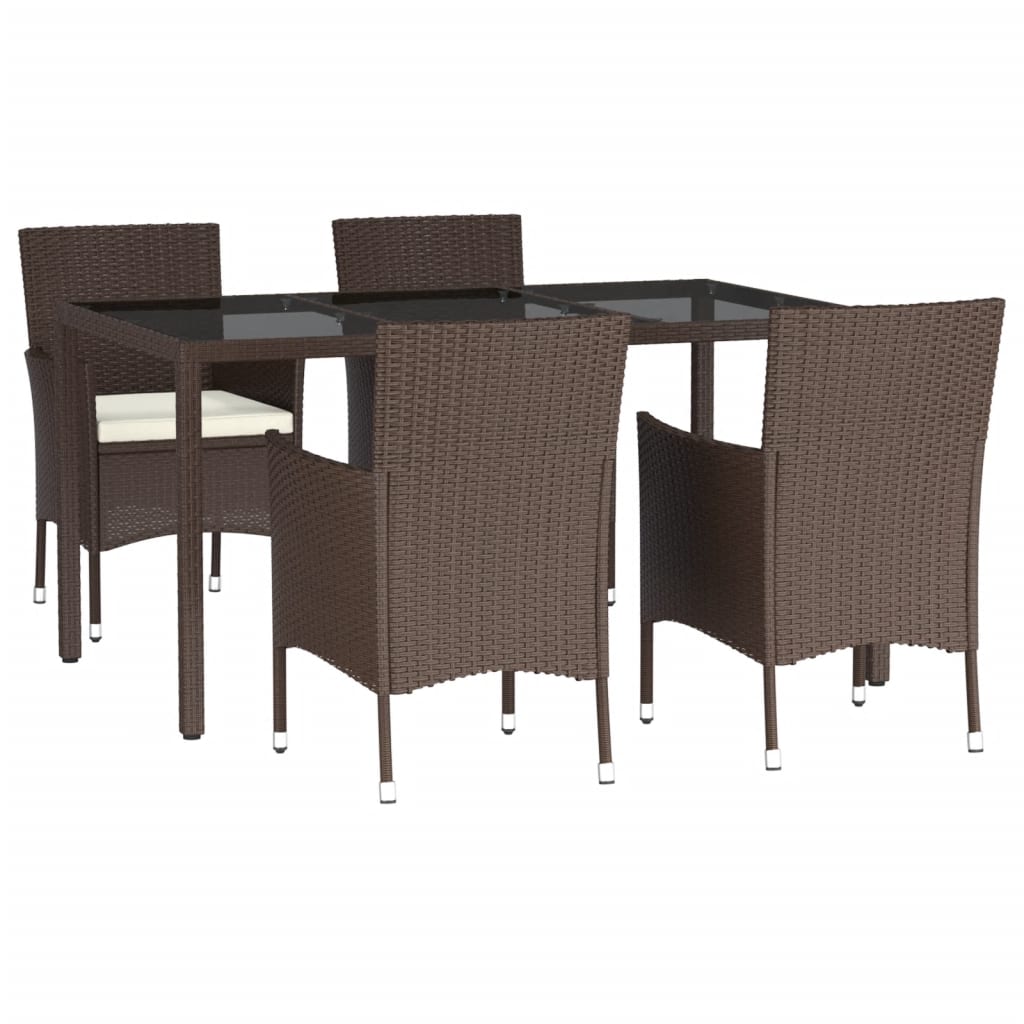 Set da Pranzo da Giardino 5pz con Cuscini in Polyrattan Marrone | homemem39