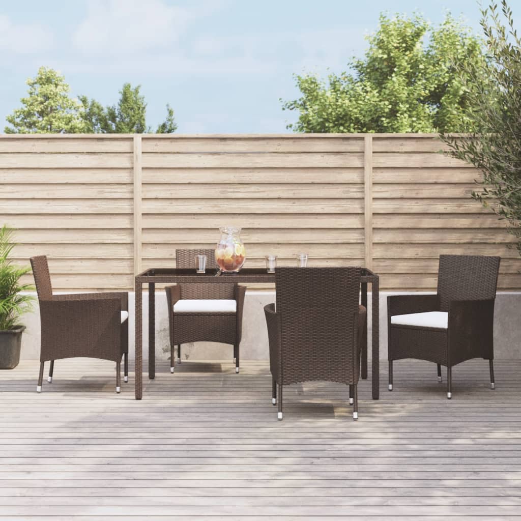 Set da Pranzo da Giardino 5pz con Cuscini in Polyrattan Marrone | homemem39
