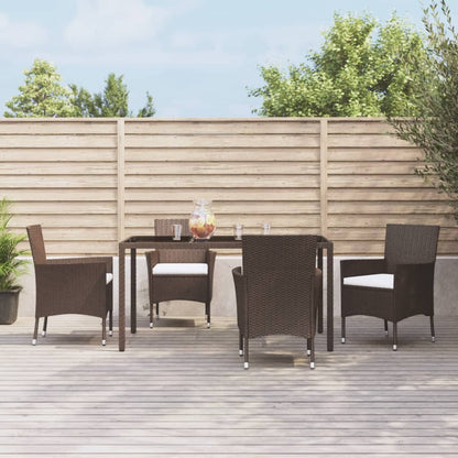 Set da Pranzo da Giardino 5pz con Cuscini in Polyrattan Marrone | homemem39