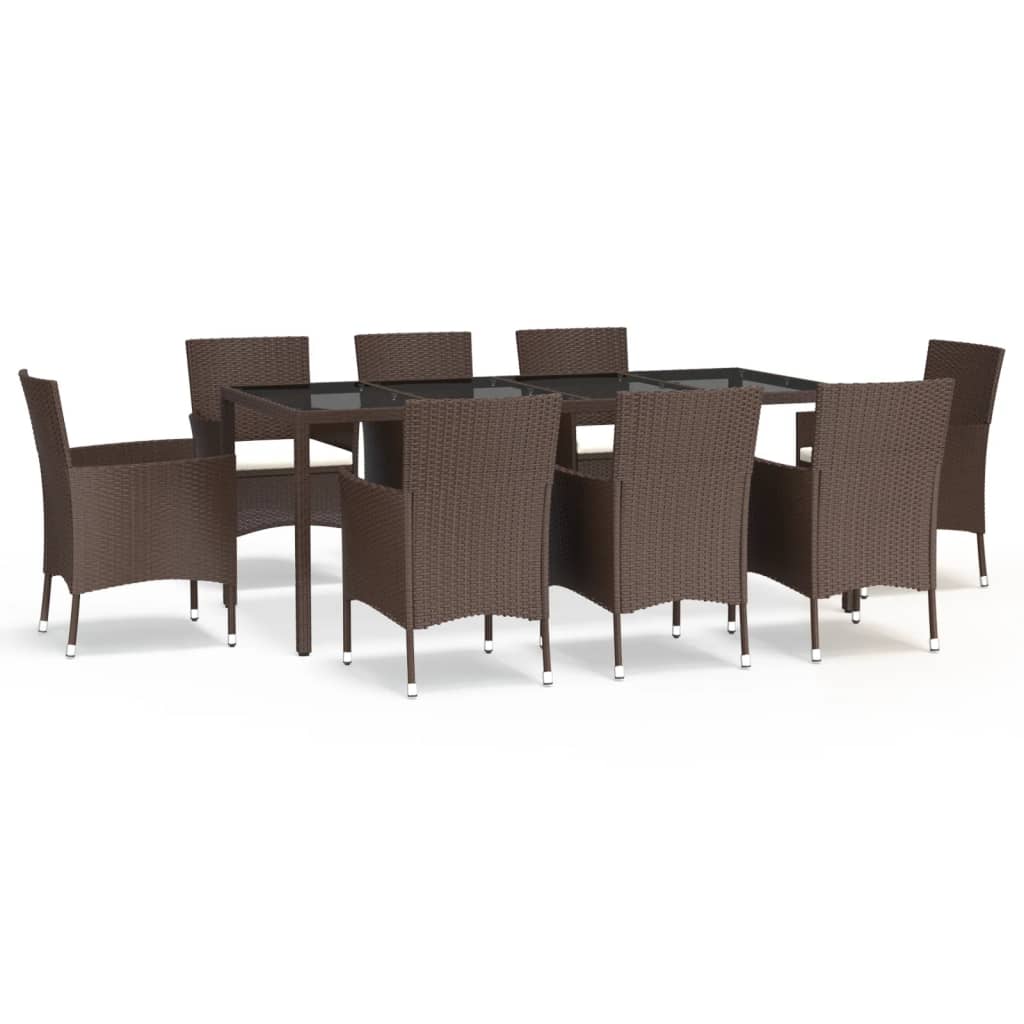 Set da Pranzo da Giardino 9pz con Cuscini Marrone in Polyrattan | homemem39