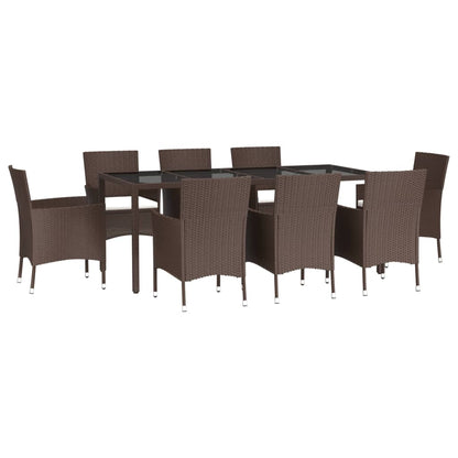 Set da Pranzo da Giardino 9pz con Cuscini Marrone in Polyrattan | homemem39