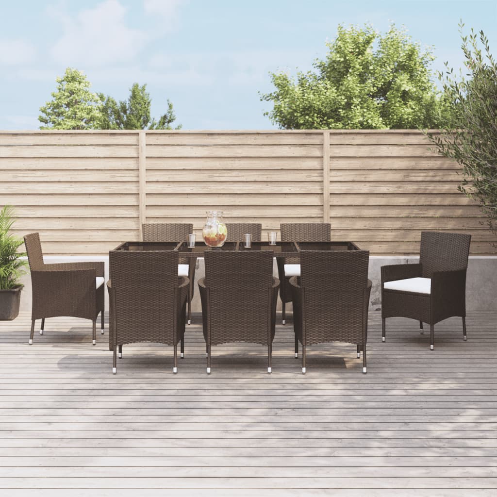 Set da Pranzo da Giardino 9pz con Cuscini Marrone in Polyrattan | homemem39