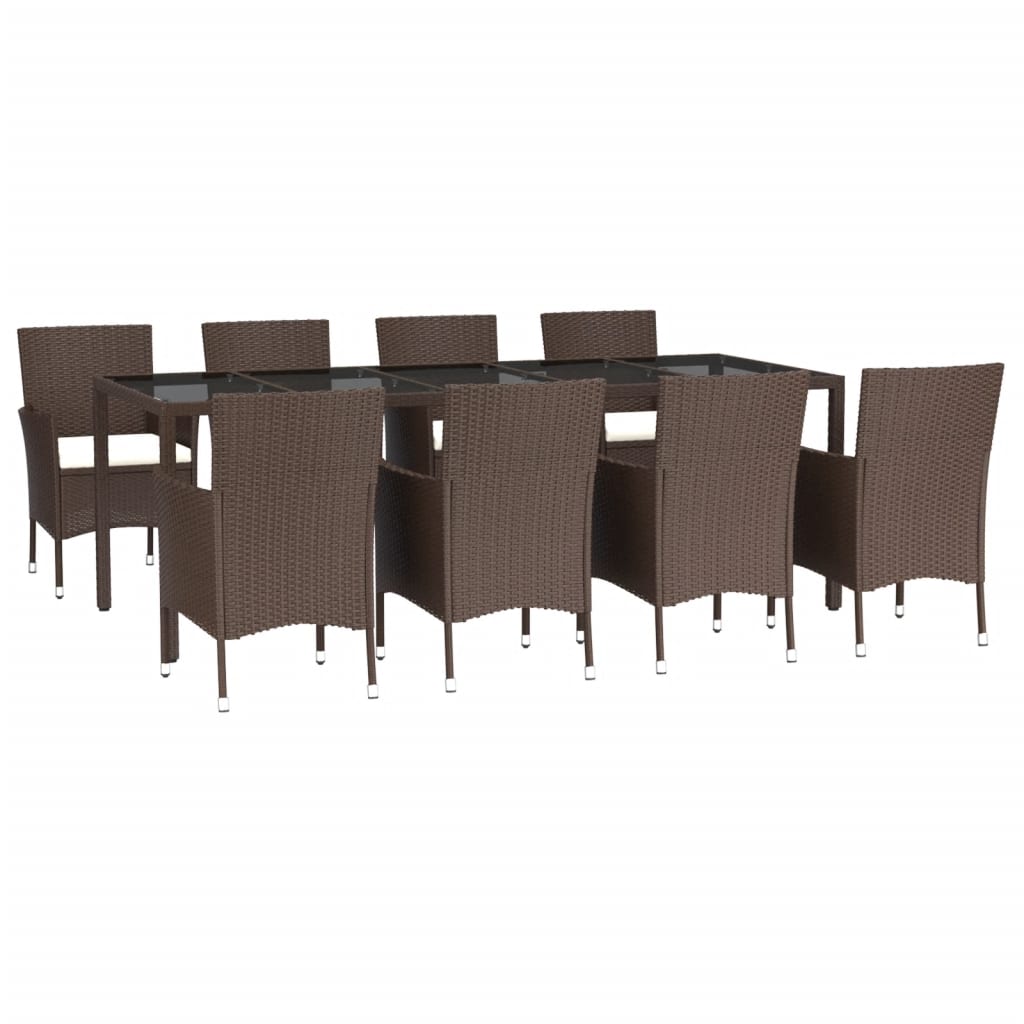 Set da Pranzo da Giardino 9pz con Cuscini Marrone in Polyrattan | homemem39