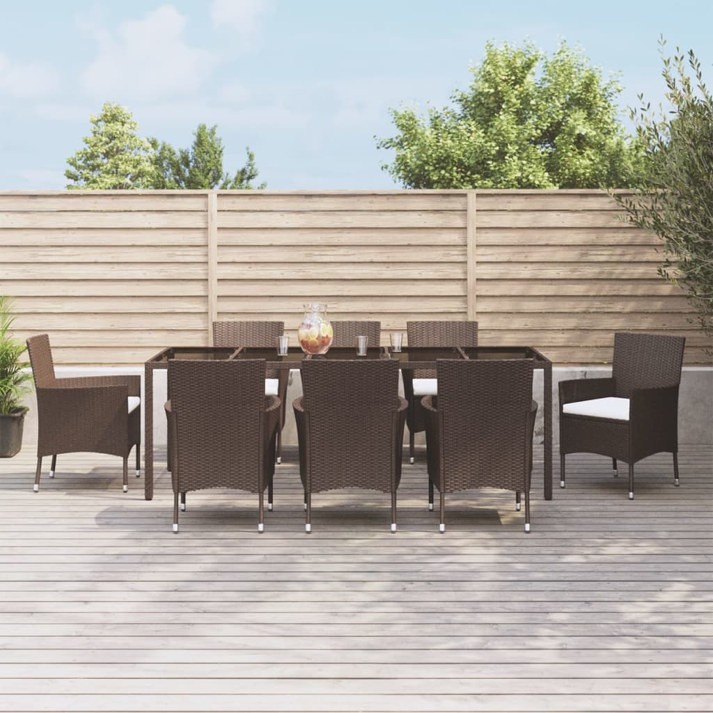 Set da Pranzo da Giardino 9pz con Cuscini Marrone in Polyrattan | homemem39