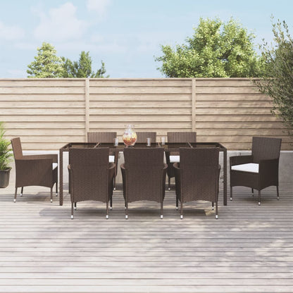 Set da Pranzo da Giardino 9pz con Cuscini Marrone in Polyrattan | homemem39