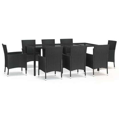 Set da Pranzo da Giardino 9 pz con Cuscini Nero in Polyrattan