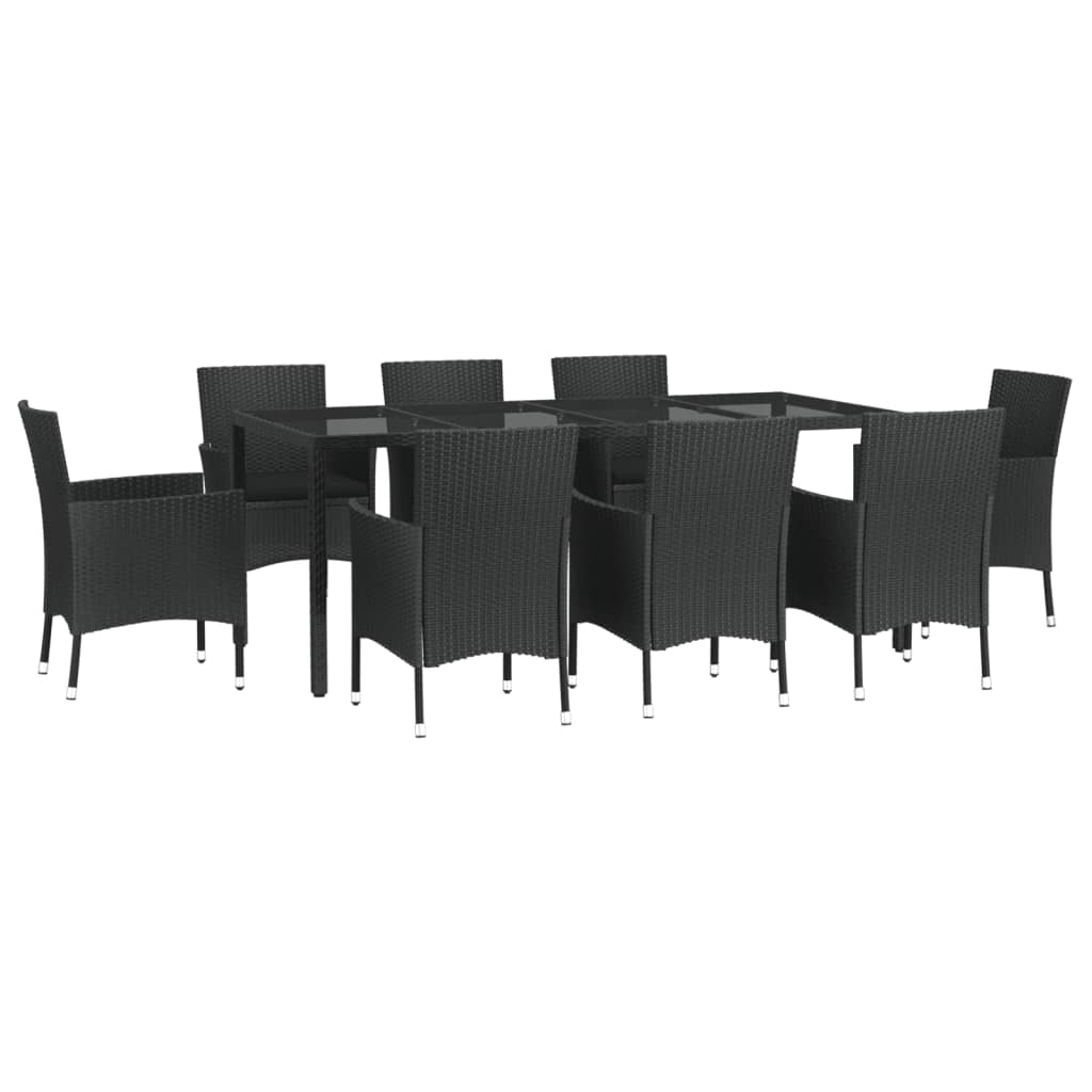 Set da Pranzo da Giardino 9 pz con Cuscini Nero in Polyrattan | homemem39