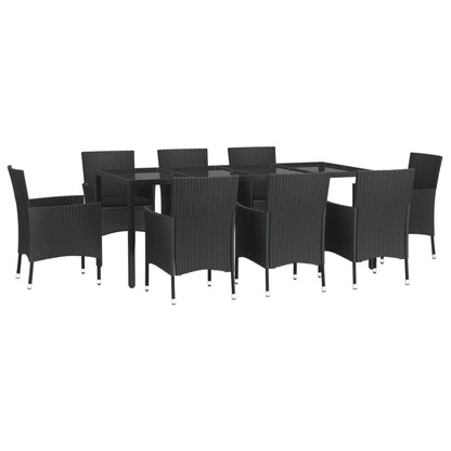 Set da Pranzo da Giardino 9 pz con Cuscini Nero in Polyrattan | homemem39