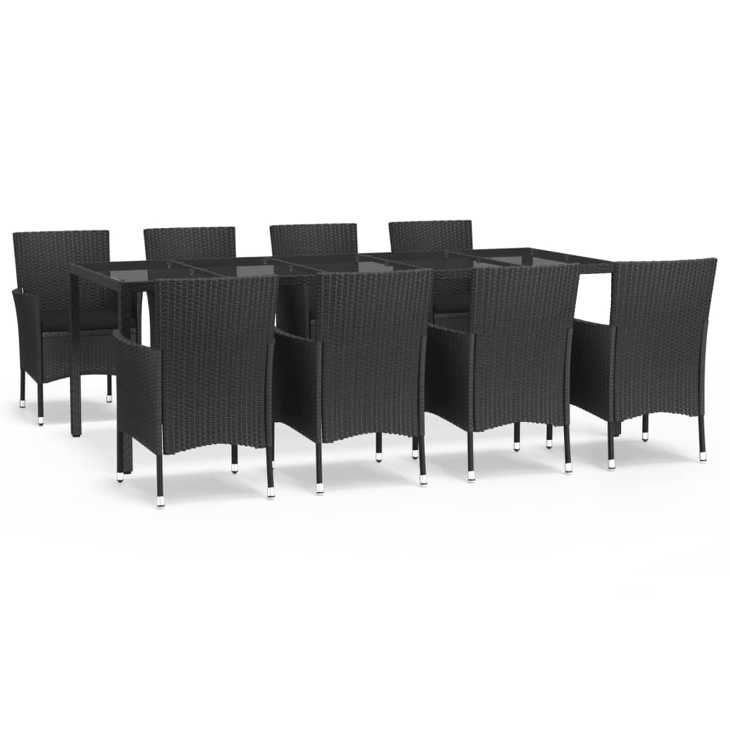 Set da Pranzo da Giardino 9 pz con Cuscini Nero in Polyrattan | homemem39