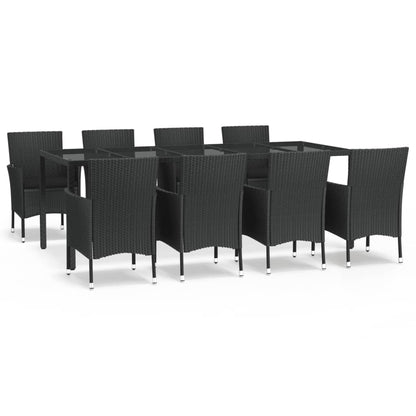 Set da Pranzo da Giardino 9 pz con Cuscini Nero in Polyrattan | homemem39