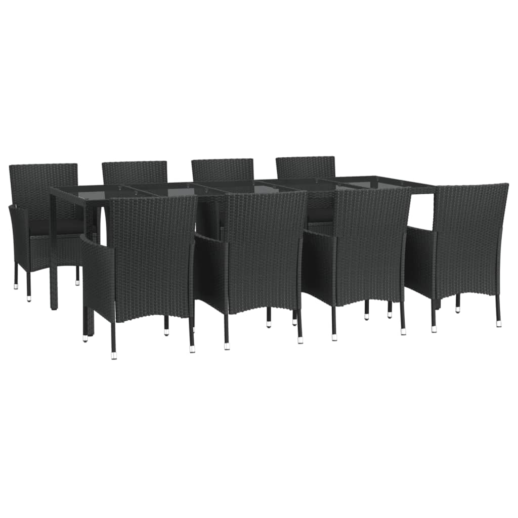 Set da Pranzo da Giardino 9 pz con Cuscini Nero in Polyrattan | homemem39