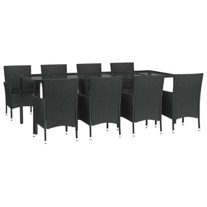 Set da Pranzo da Giardino 9 pz con Cuscini Nero in Polyrattan | homemem39