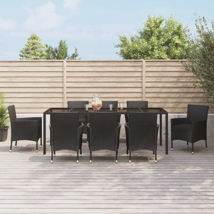 Set da Pranzo da Giardino 9 pz con Cuscini Nero in Polyrattan | homemem39