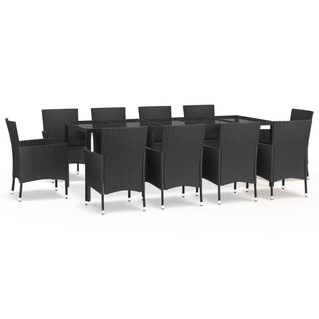 Set da Pranzo da Giardino 11 pz con Cuscini in Polyrattan Nero