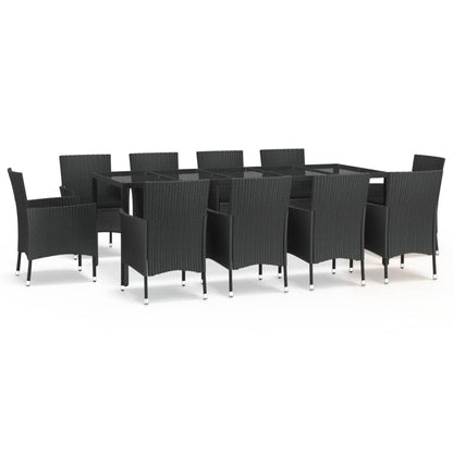 Set da Pranzo da Giardino 11 pz con Cuscini in Polyrattan Nero