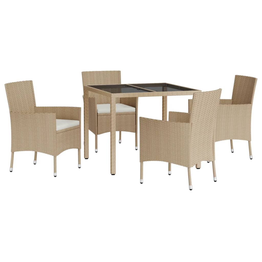 Set da Pranzo da Giardino 5 pz con Cuscini Beige in Polyrattan | homemem39