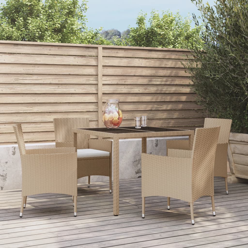 Set da Pranzo da Giardino 5 pz con Cuscini Beige in Polyrattan | homemem39