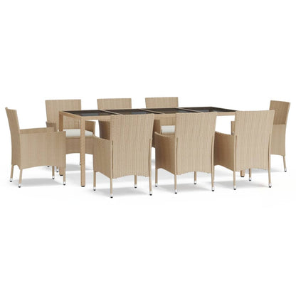 Set da Pranzo da Giardino 9 pz con Cuscini Beige in Polyrattan | homemem39