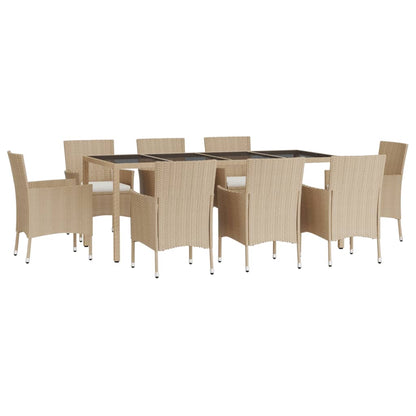 Set da Pranzo da Giardino 9 pz con Cuscini Beige in Polyrattan | homemem39