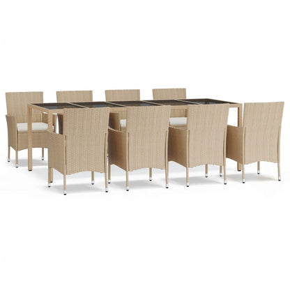 Set da Pranzo da Giardino 9 pz con Cuscini Beige in Polyrattan | homemem39