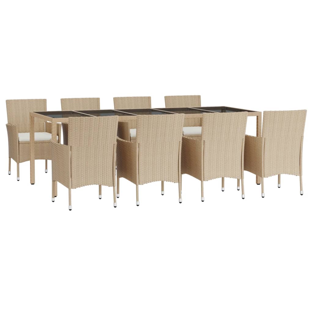 Set da Pranzo da Giardino 9 pz con Cuscini Beige in Polyrattan | homemem39