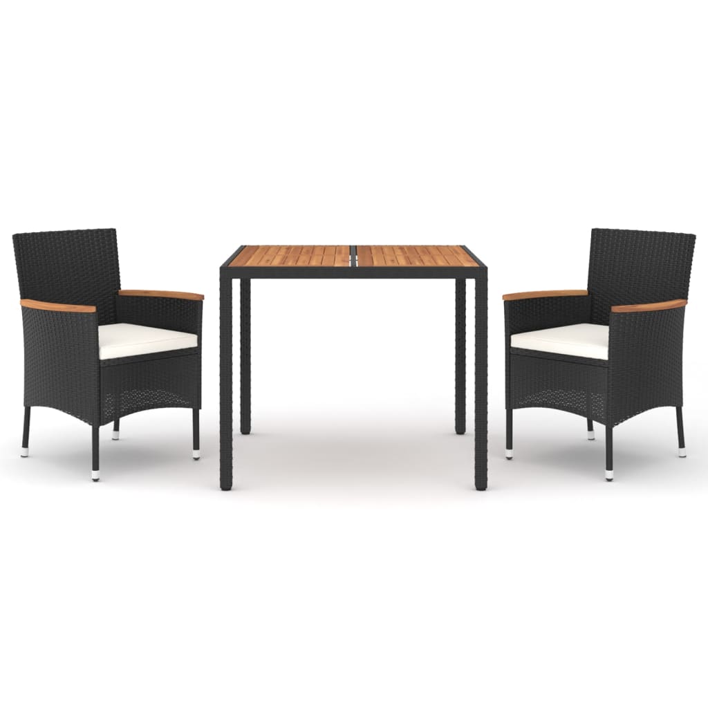 Set da Pranzo da Giardino 3 pz con Cuscini Nero in Polyrattan | homemem39