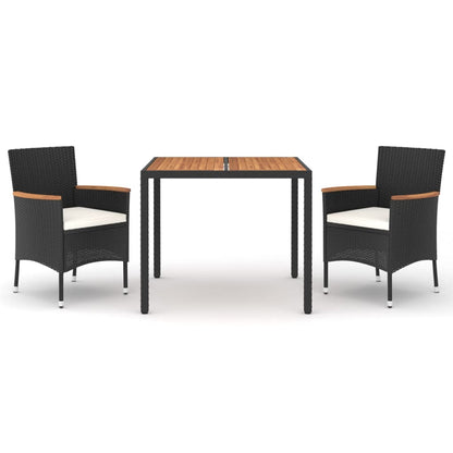 Set da Pranzo da Giardino 3 pz con Cuscini Nero in Polyrattan | homemem39